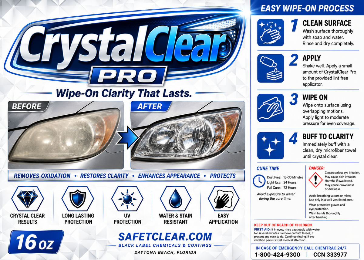 Crystal Clear Pro - Wipe on clear coat (Non-Yellowing) 16oz bottle with applicator