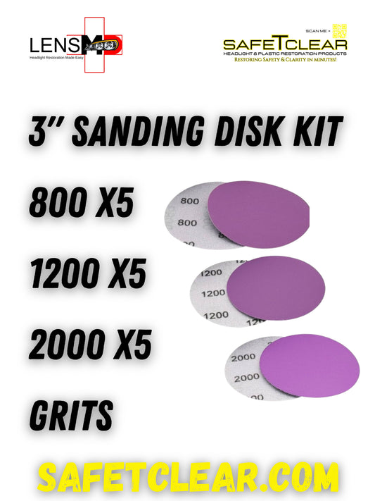 15 Pack - 5 - 800, 5 - 1200, 5 - 2000 Grit 3" Sanding disks with hook and loop backing