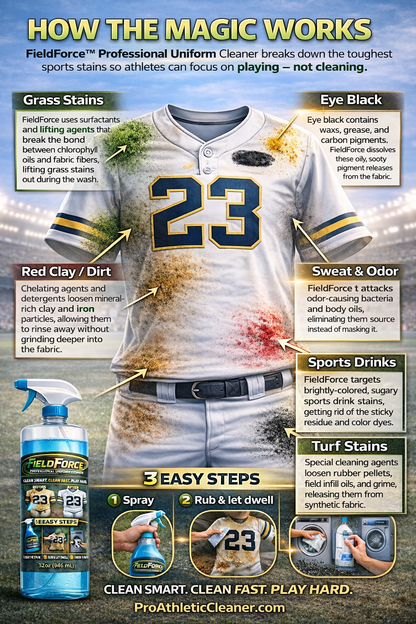 FieldForce Sports Uniform Cleaner - 32oz bottle kit. Comes with spray trigger and Super Scrub Sponge
