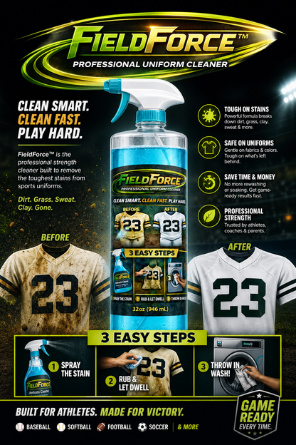 FieldForce Sports Uniform Cleaner - 32oz bottle kit. Comes with spray trigger and Super Scrub Sponge