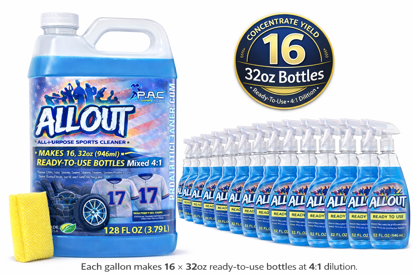 AllOut APC Hyper Concentrated - 1 Gallon Kit w/ spray bottle and Super Scrub Sponge - Makes 16 - 32oz spray bottles
