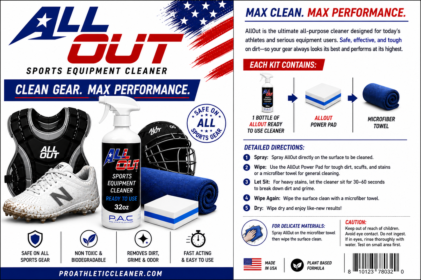 Cleat, Sneaker, & Equipment Cleaning Kit - 32oz AllOut