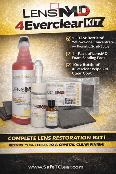 LensMD - 4Everclear Kit (Contains 32oz Hyper Concentrate Yellowgone, Foam sanding pads, 10 oz bottle of 4Everclear, 10 Applicators