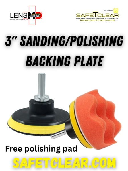 3" backing plate with 1/4" shaft to be used with power drill w/ hook&loop backing (Free polishing pad included))